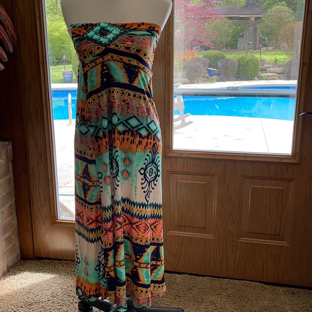 Vensus Strapless Embellished Colorful Dress
